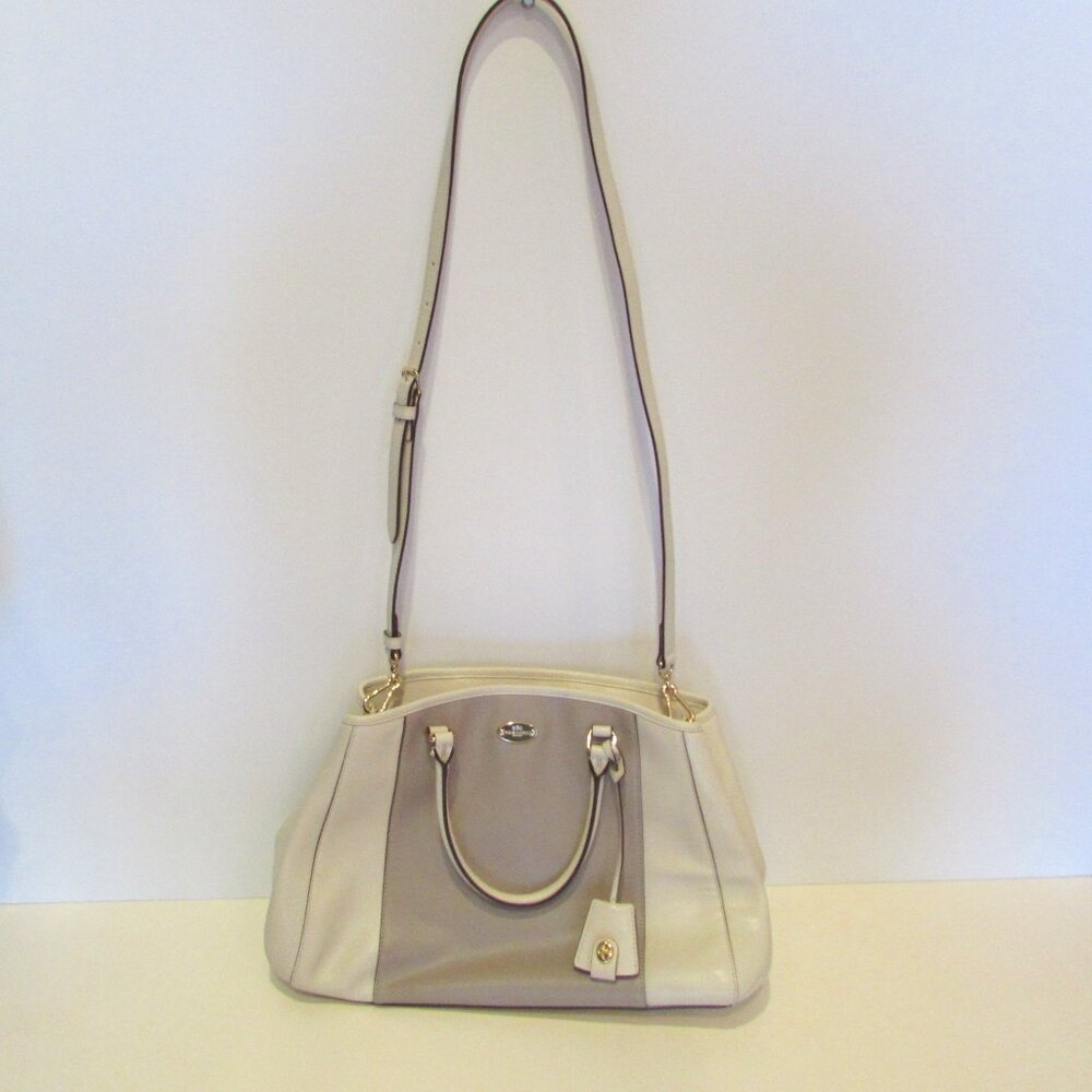 Coach Beige Brown Leather Shoulder Bag / Long Cross Strap